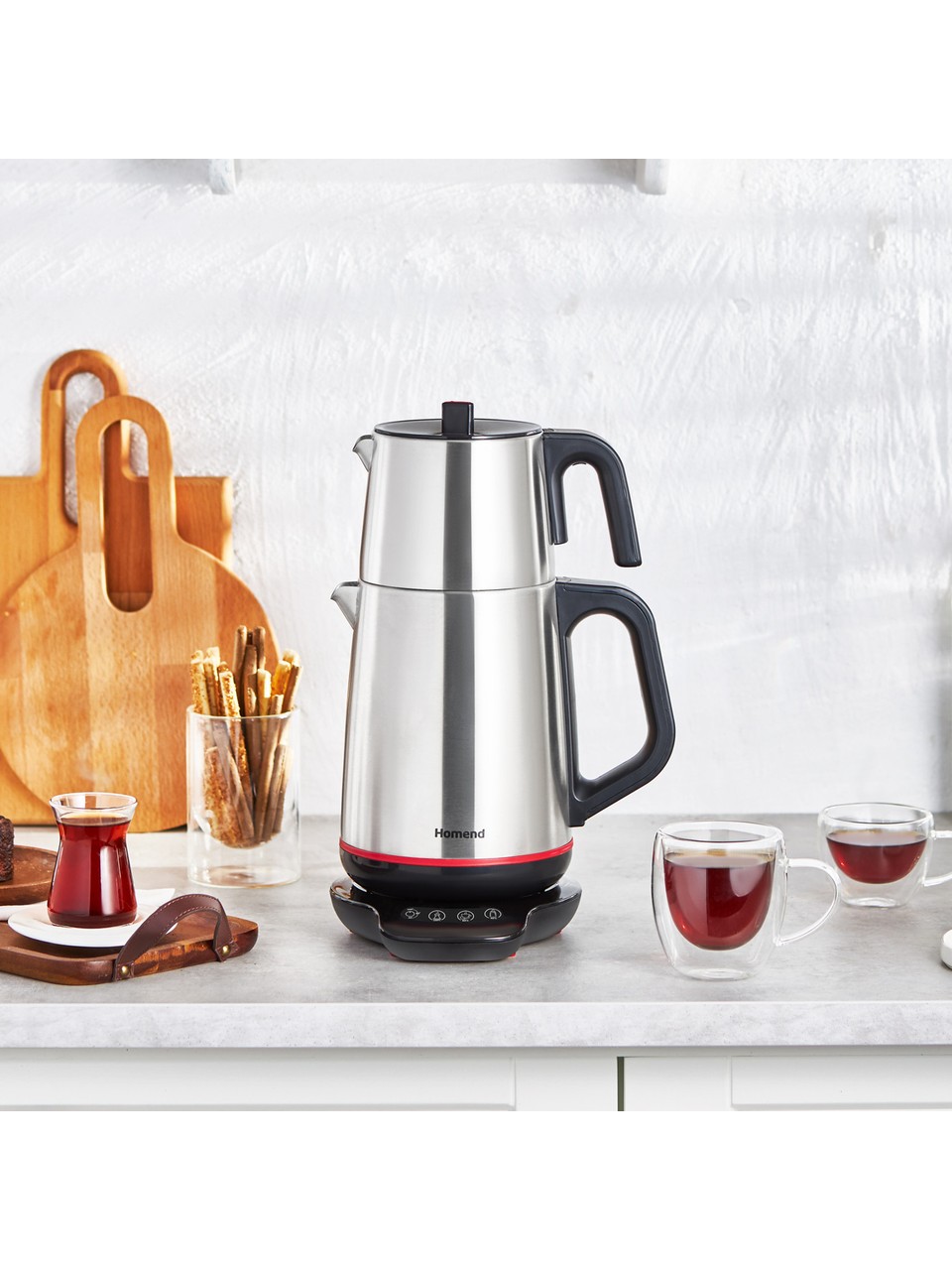 110000473815767 Homend 1708 Royaltea Paslanmaz Çelik Konuşan Çay Makinesi Inox-Siyah 1800 W - Görsel 1