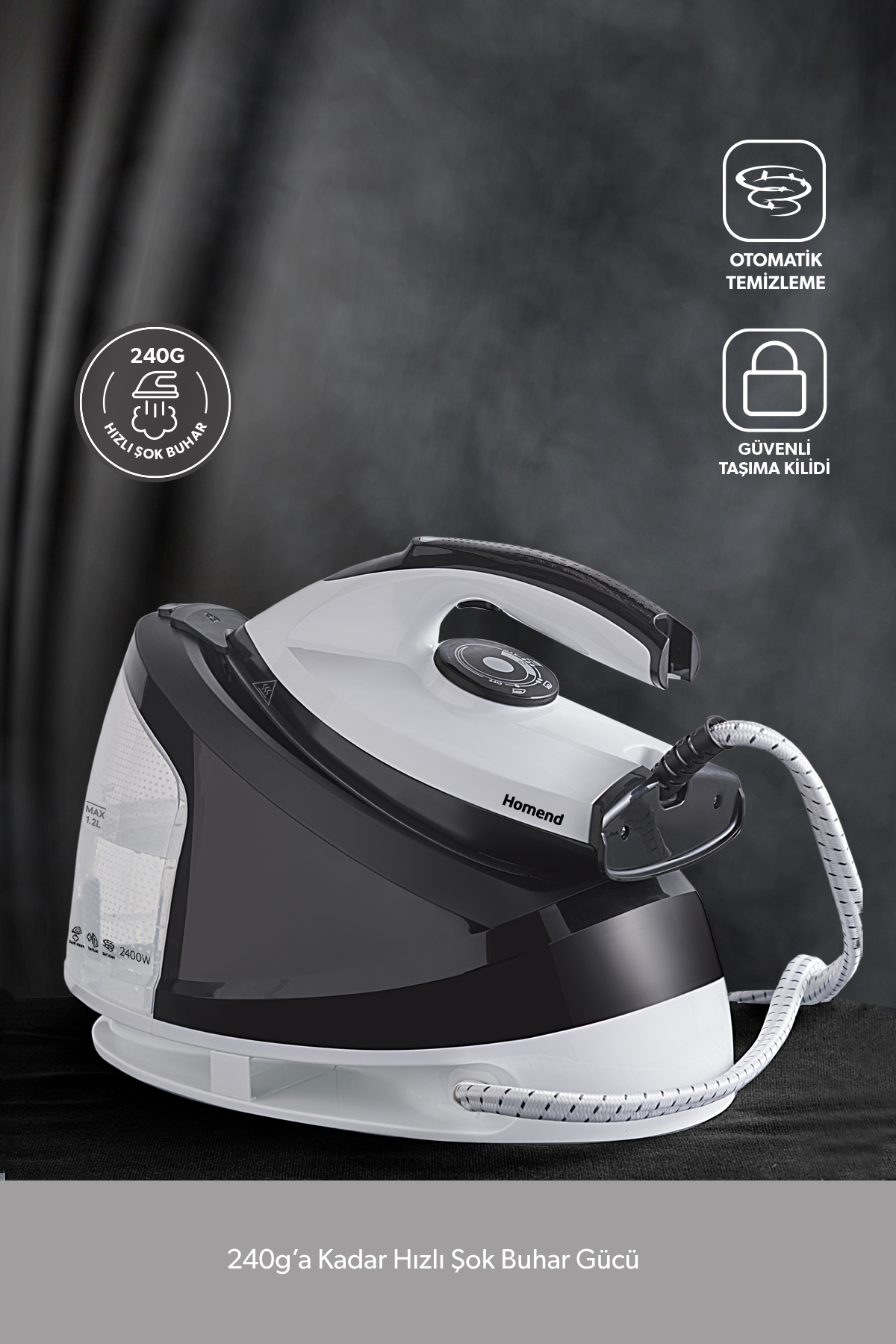 1_org_zoom Steamwork 1167H Buhar Kazanlı Ütü Siyah Beyaz 2400 W - Görsel 1