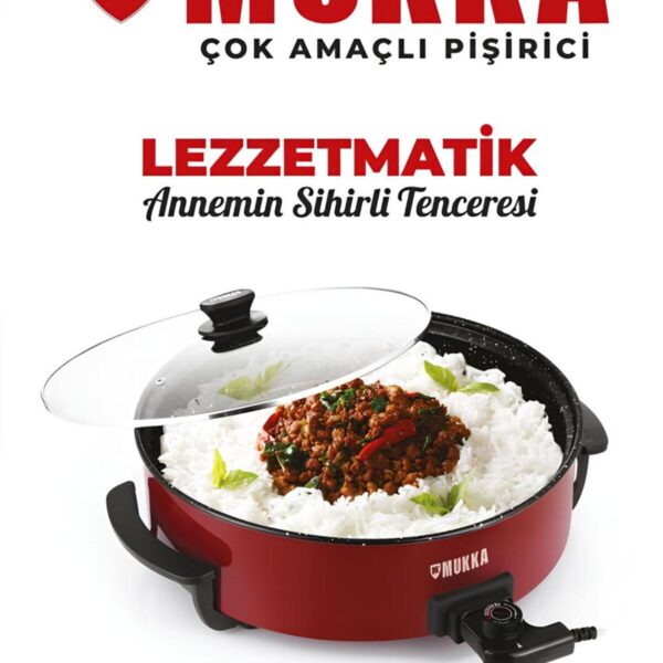MK-2025 Lezzetmatik Çok Amaçlı Pişirici Pizza Tavası -Kırmızı