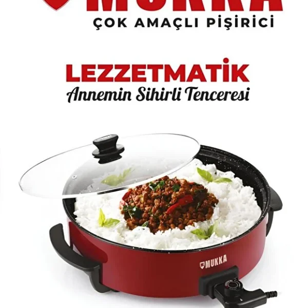 MUKKA MK-2025 Lezzetmatik Çok Amaçlı Pişirici Pizza Tavası -Kırmızı